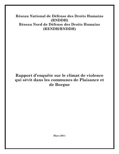 Investigation into the climate of violence in the communes of Plaisance and Borgne