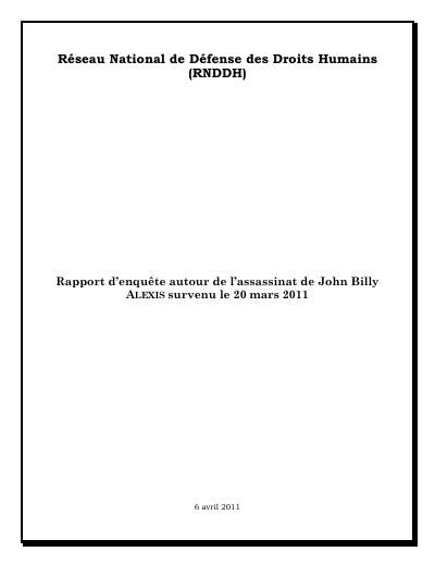 Investigation into the assassination of John Billy Alexis at Mare-Rouge on 20 March 2011