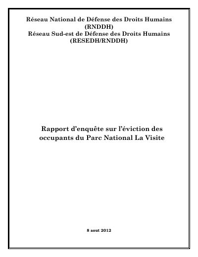Investigation into the eviction of the occupants of the La Visite National Park