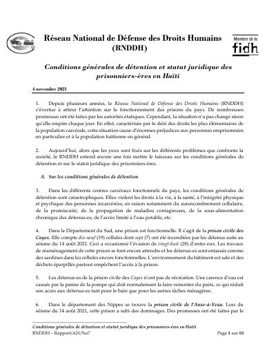 General conditions of detention and the legal status of prisoners in Haiti