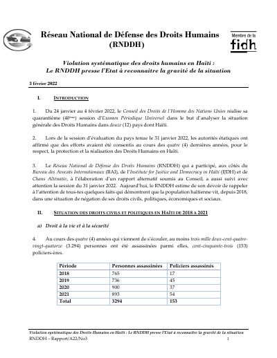 Systematic human rights violations in Haiti: the RNDDH presses the state to acknowledge the gravity of the situation