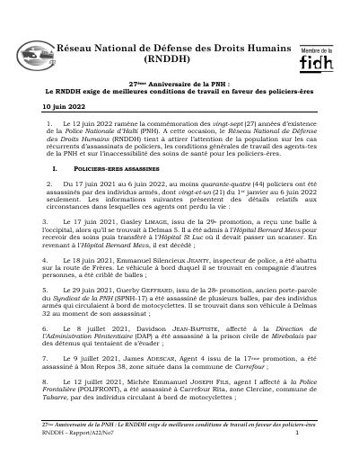 27th anniversary of the PNH: the RNDDH demands better working conditions for police officers