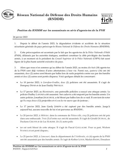 The RNDDH's position on the serial killing of PNH officers