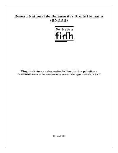 28th anniversary of the police institution: the RNDDH denounces the working conditions of PNH officers