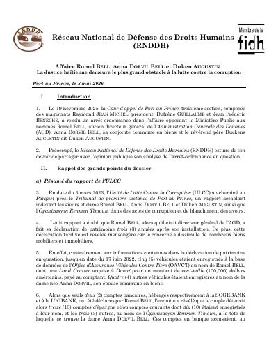 The Romel Bell, Anna Dorvil Bell and Duken Augustin case: Haitian justice remains the biggest obstacle to fighting corruption