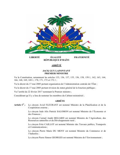 Arrêté appointing the members of the ministerial cabinet, 12 March 2017