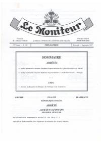 (2017-09-13) Order Appointing Stéphanie Auguste Minister of Social Affairs and Labour