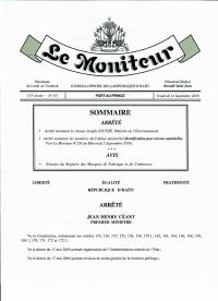 (2018-09-14) Order Appointing Joseph Jouthe Minister of the Environment, with a Correction to the Cabinet Order
