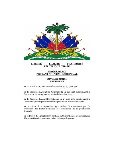 Draft law enacting a new Penal Code