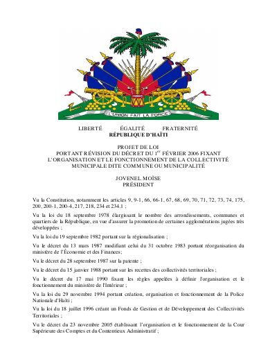 Draft law revising the decree of 1 February 2006 on the organisation and functioning of the commune