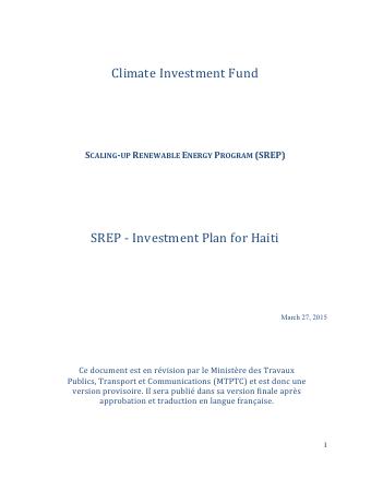 (2015-03) Scaling-Up Renewable Energy Program (SREP): Investment Plan for Haiti