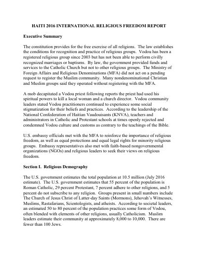 International Religious Freedom Report 2016: Haiti