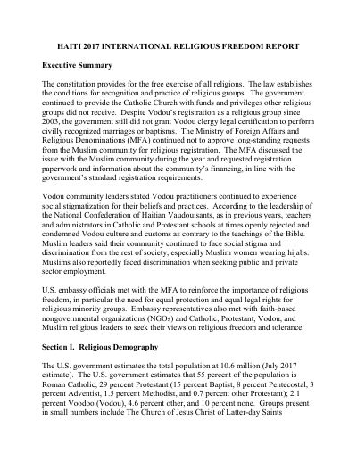 International Religious Freedom Report 2017: Haiti