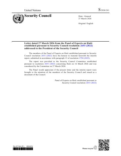 Interim Report of the Panel of Experts on Haiti, S/2026/241