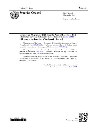 Final Report of the Panel of Experts on Haiti, S/2026/714