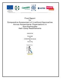 Comparative Assessment of Livelihood Approaches Across Humanitarian Response Post-Earthquake