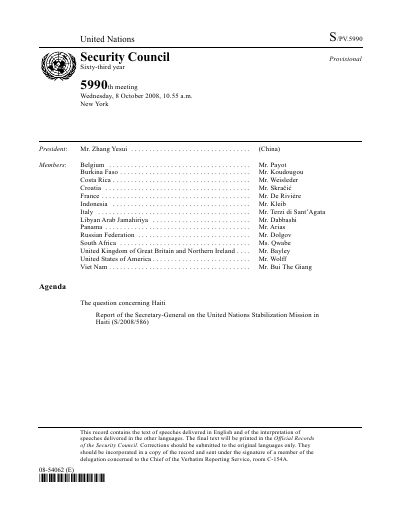 S/PV.5990: Security Council meeting on Haiti, 2008-10-08