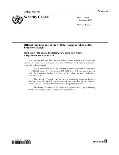 S/PV.6185: Security Council meeting on Haiti, 2009-09-04