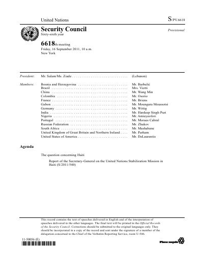 S/PV.6618: Security Council meeting on Haiti, 2011-09-16