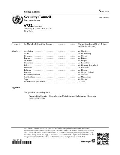 S/PV.6732: Security Council meeting on Haiti, 2012-03-08