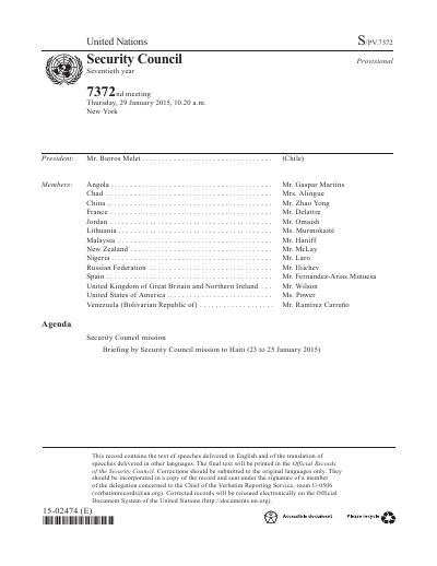 S/PV.7372: Security Council meeting on Haiti, 2015-01-29