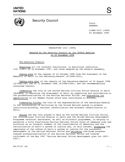 Security Council Resolution 1212 (1998)