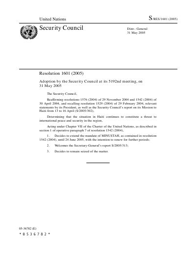 Security Council Resolution 1601 (2005)