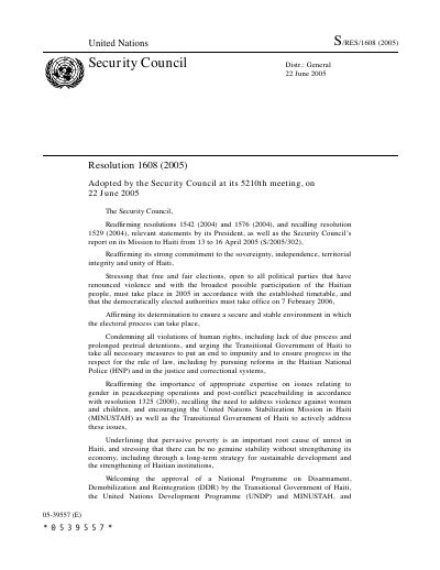 Security Council Resolution 1608 (2005)