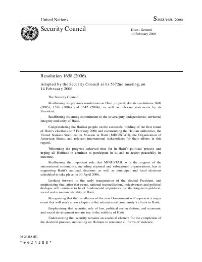 Security Council Resolution 1658 (2006)