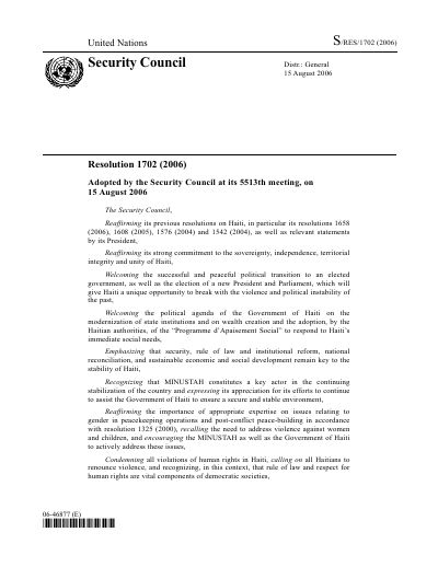 Security Council Resolution 1702 (2006)