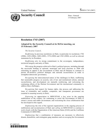 Security Council Resolution 1743 (2007)