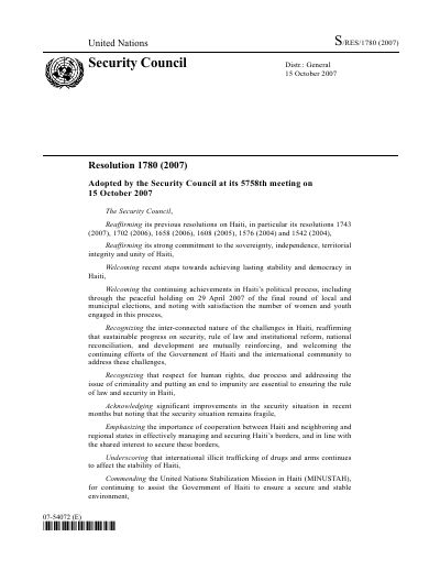 Security Council Resolution 1780 (2007)