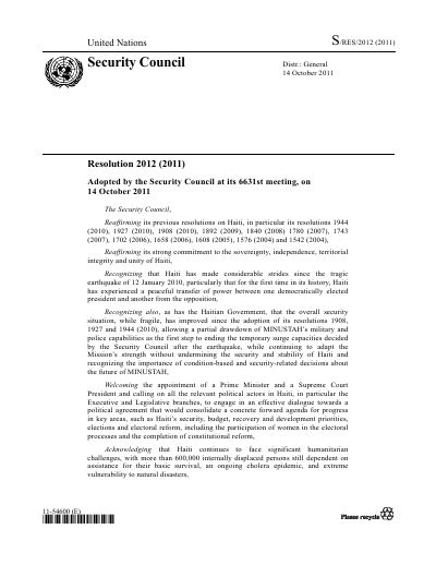 Security Council Resolution 2012 (2011)