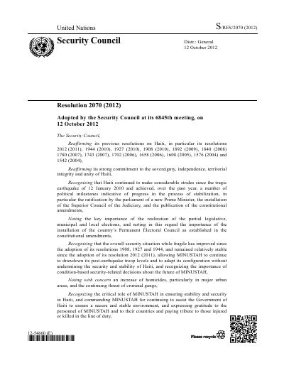 Security Council Resolution 2070 (2012)