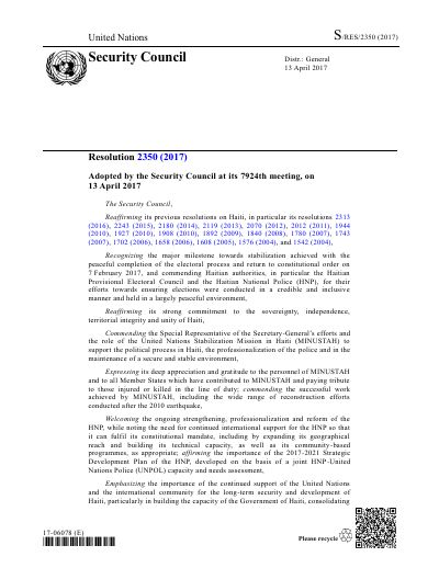 Security Council Resolution 2350 (2017)