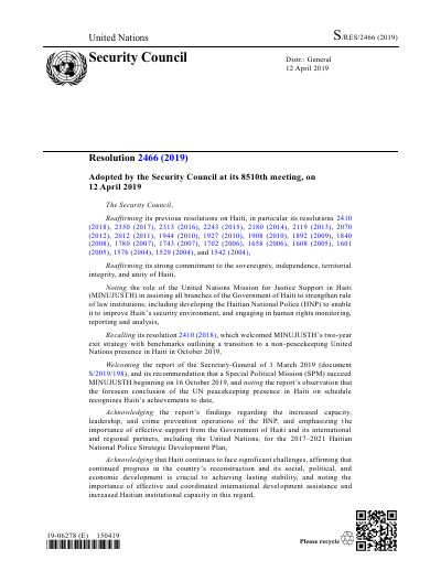 Security Council Resolution 2466 (2019)