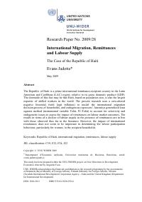 International Migration, Remittances and Labour Supply: The Case of the Republic of Haiti (Research Paper 2009/28)