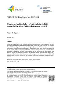 Foreign Aid and the Failure of State Building in Haiti under the Duvaliers, Aristide, Préval and Martelly (WIDER Working Paper 2013/104)