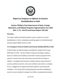 Report to Congress on Options to Counter Destabilization in Haiti