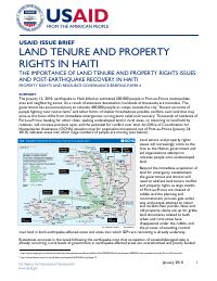 (2010-01) Land Tenure and Property Rights in Haiti