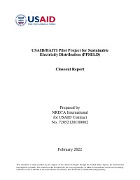 (2022) USAID/HAITI Pilot Project for Sustainable Electricity Distribution (PPSELD) Closeout Report