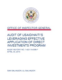 (2015) Audit of USAID/Haiti's Leveraging Effective Application of Direct Investments Program