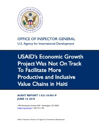 (2018) Le projet de croissance économique de l'USAID n'était pas en voie de faciliter des chaînes de valeur plus productives et inclusives en Haïti