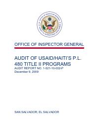 (2009-12) Audit of USAID/Haiti's P.L. 480 Title II Programs (Report 1-521-10-002-P)