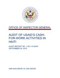 (2010-09) Odit sou aktivite lajan kont travay USAID an Ayiti (rapò 1-521-10-009-P)