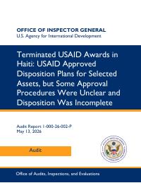 Terminated USAID awards in Haiti: disposition plans for selected assets