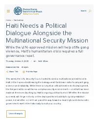 (2023) Haiti Needs a Political Dialogue Alongside the Multinational Security Mission