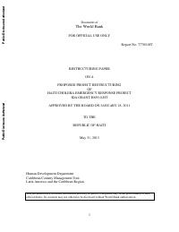 Restructuring Paper: Haiti Cholera Emergency Response Project (Report No. 77785-HT)
