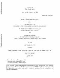 Project Appraisal Document: improving maternal and child health (Report No. 67945-HT)