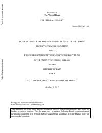Haiti Modern Energy Services for All Project: Project Appraisal Document